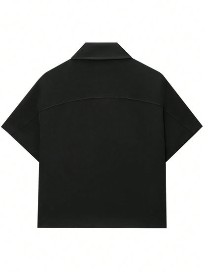 Women’s Short Sleeve Zip-Up Jacket – Casual Cropped Top with Pockets