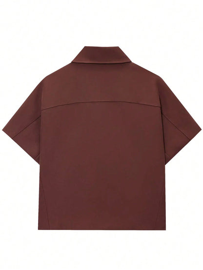 Women’s Short Sleeve Zip-Up Jacket – Casual Cropped Top with Pockets