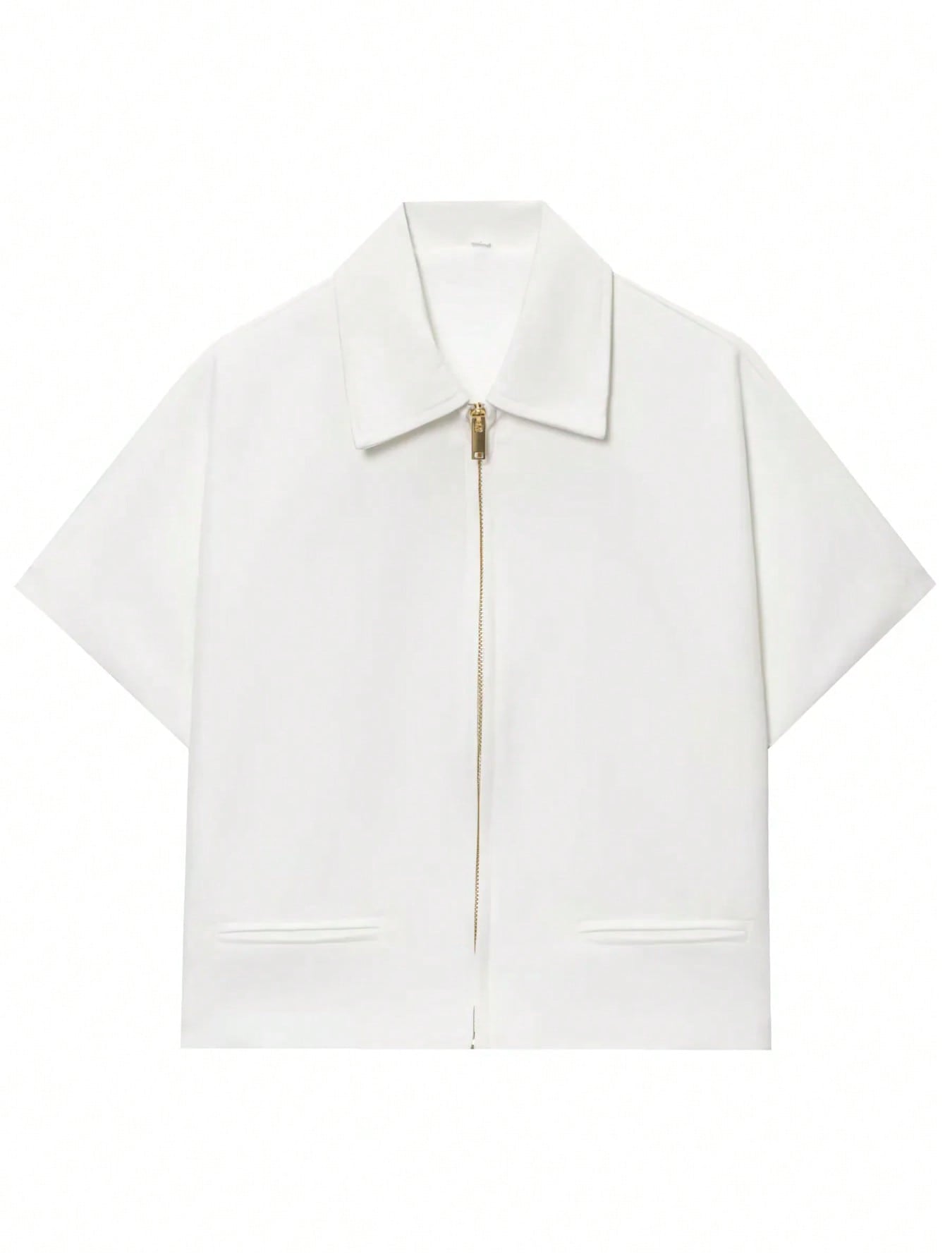 Women’s Short Sleeve Zip-Up Jacket – Casual Cropped Top with Pockets