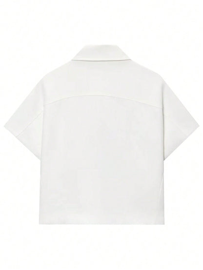 Women’s Short Sleeve Zip-Up Jacket – Casual Cropped Top with Pockets