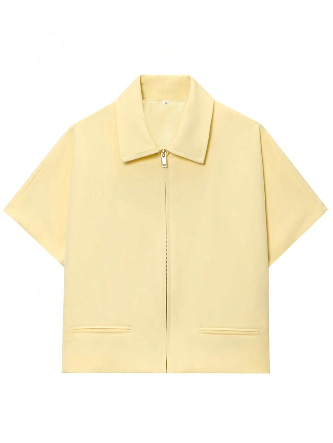 Women’s Short Sleeve Zip-Up Jacket – Casual Cropped Top with Pockets