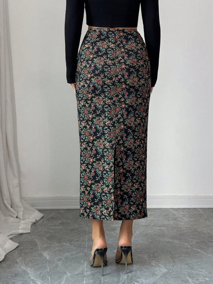 Women’s Elegant Jacquard Bodycon Midi Skirt – High Waist Floral Texture Skirt