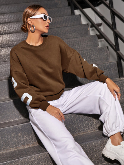 Women’s Oversized Thermal Sweatshirt with Letter Print