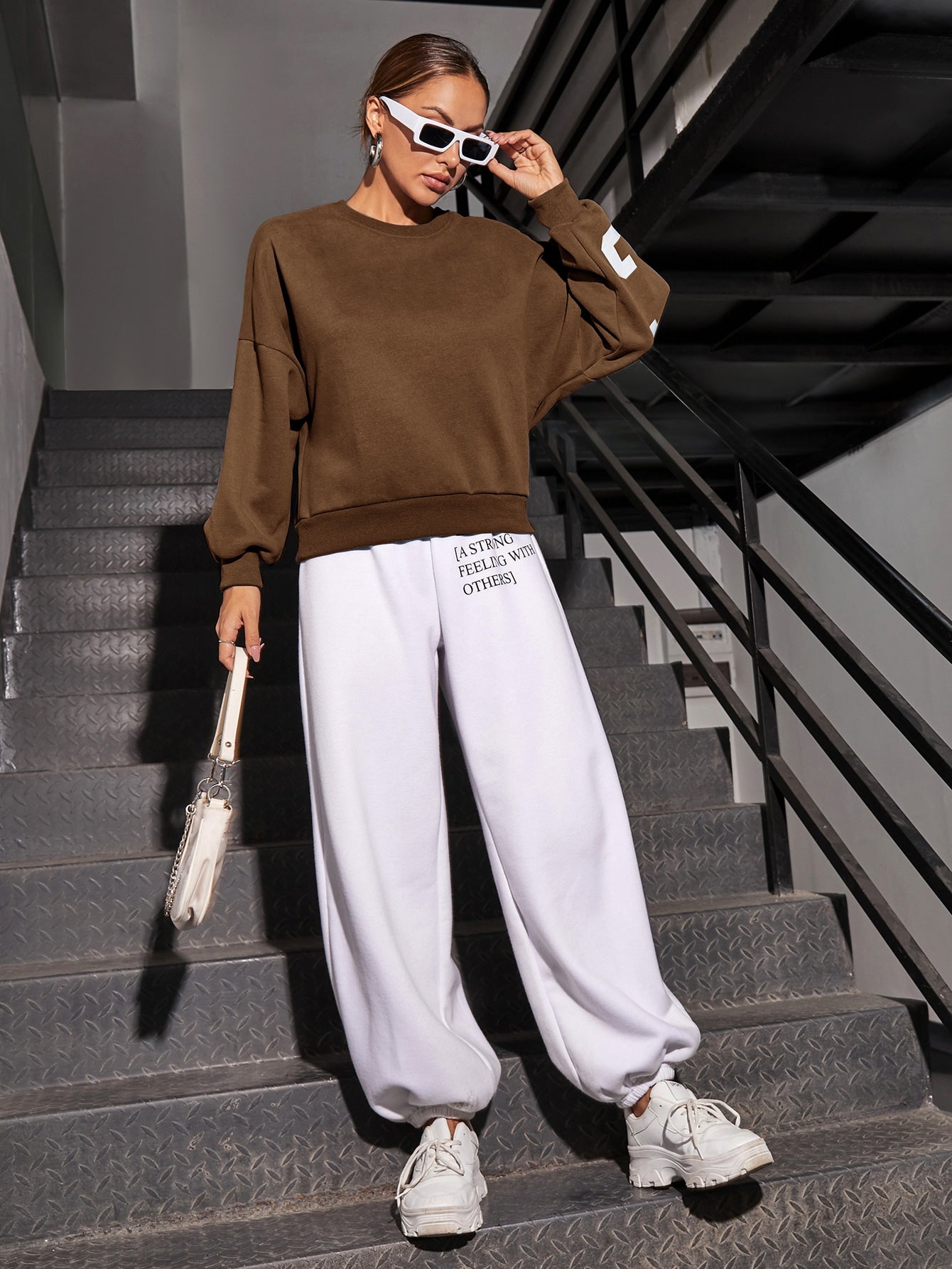 Women’s Oversized Thermal Sweatshirt with Letter Print