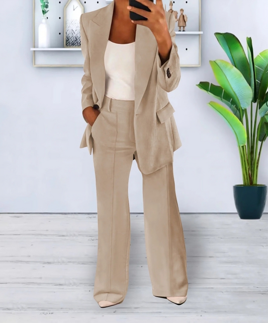 Women's Blazer and Wide Leg Pants Set - Two Pieces