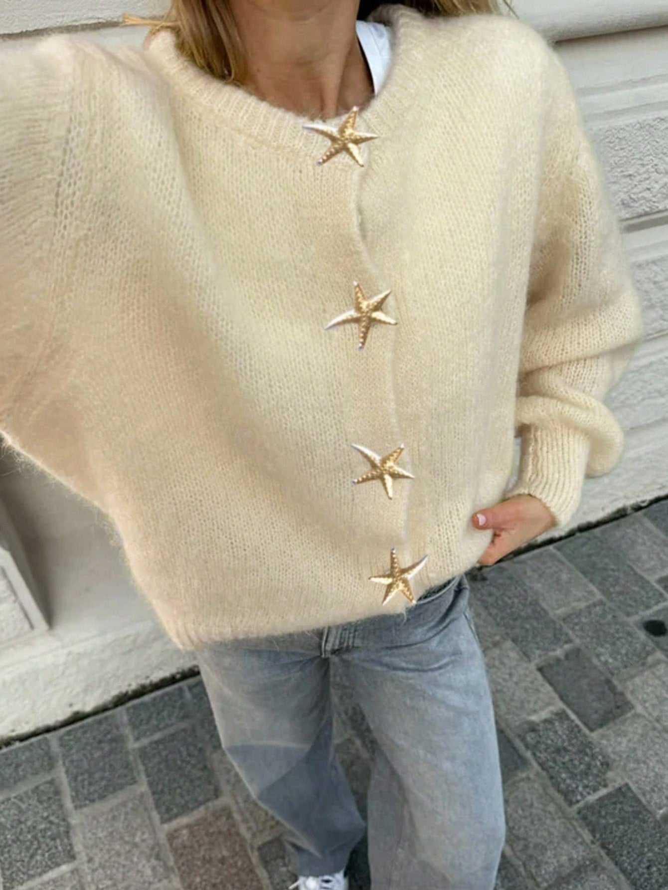 women’s v-neck knit cardigan starfish clasp Nushes 