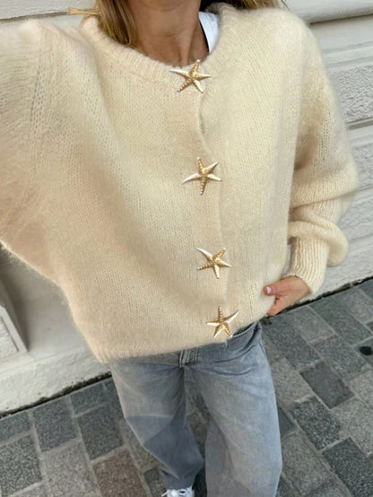 women’s v-neck knit cardigan starfish clasp Nushes 