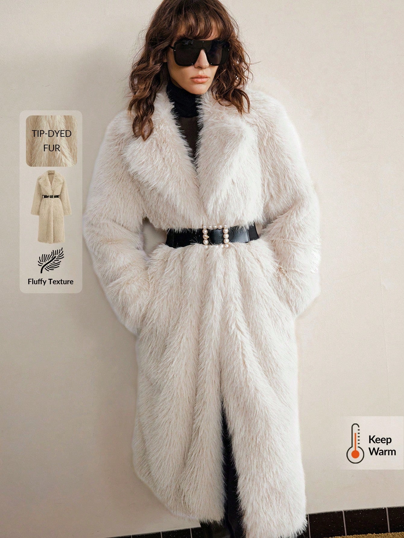 Women’s Faux Fur Winter Coat – Long Lapel Collar Jacket for Casual & Business Wear