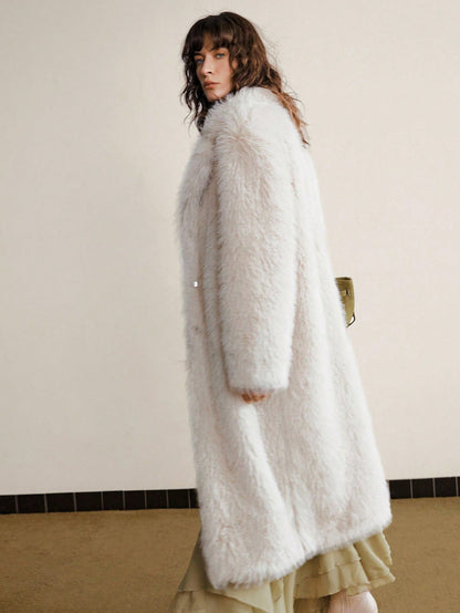 Women’s Faux Fur Winter Coat – Long Lapel Collar Jacket for Casual & Business Wear