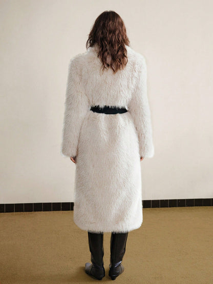 Women’s Faux Fur Winter Coat – Long Lapel Collar Jacket for Casual & Business Wear