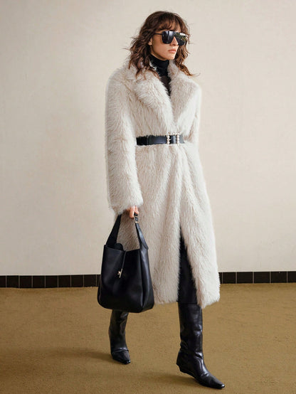 Women’s Faux Fur Winter Coat – Long Lapel Collar Jacket for Casual & Business Wear
