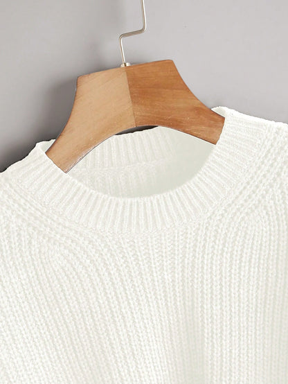 Women's Drop Shoulder Knit Sweater – Cozy Rib-Knit Long Sleeve Pullover