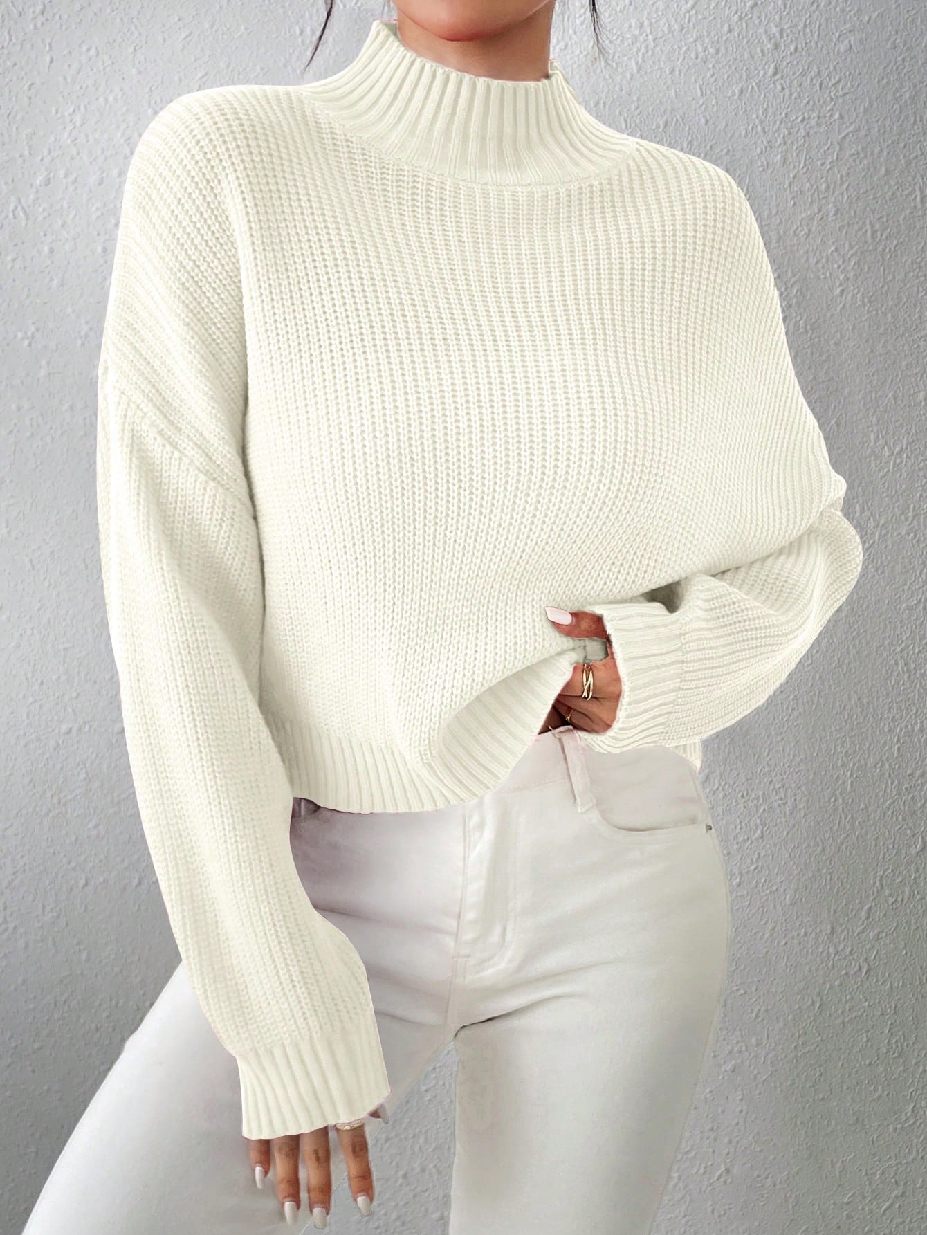 Women’s Ribbed Knit Sweater Cozy Casual Pullover with Long Sleeves & High Neck