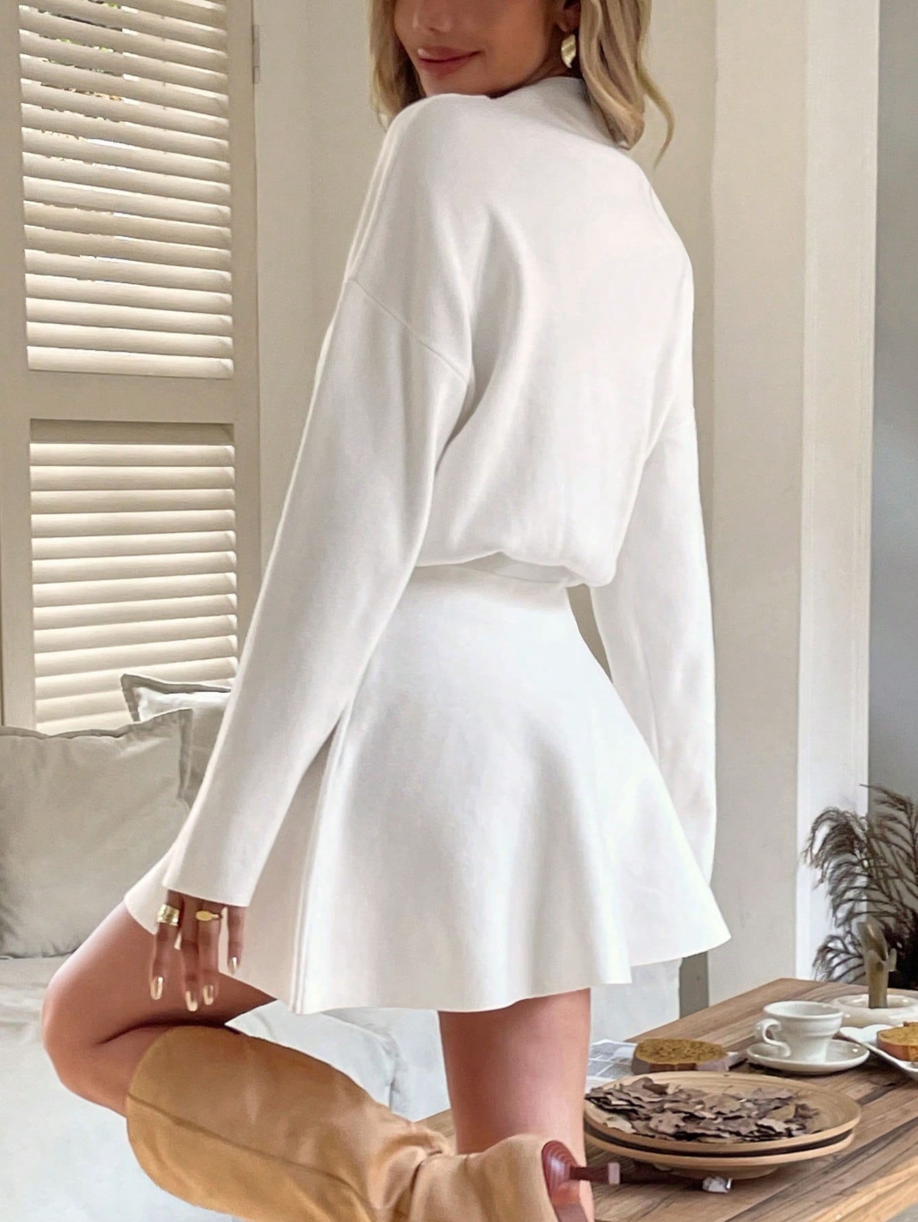 Women’s Knit Sweater Dress – Long Sleeve Ribbed Pullover Mini Dress