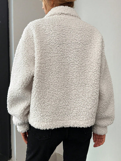 Women’s Oversized Fleece Jacket – Soft Sherpa Button-Up Coat with Pockets