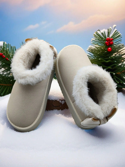 Women’s Warm Fur-Lined Thick Sole Slippers with Bow Decor – Cozy Winter Indoor Shoes