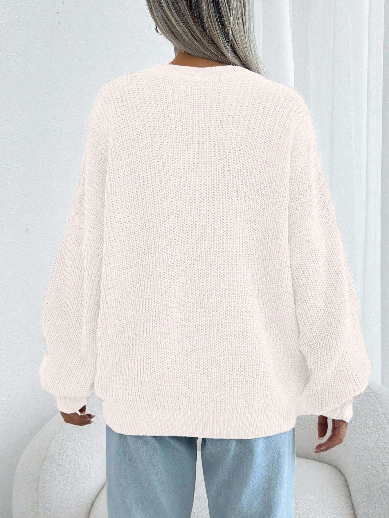 Women Chunky Knit Pullover Sweater – Oversized Drop Shoulder Knitwear
