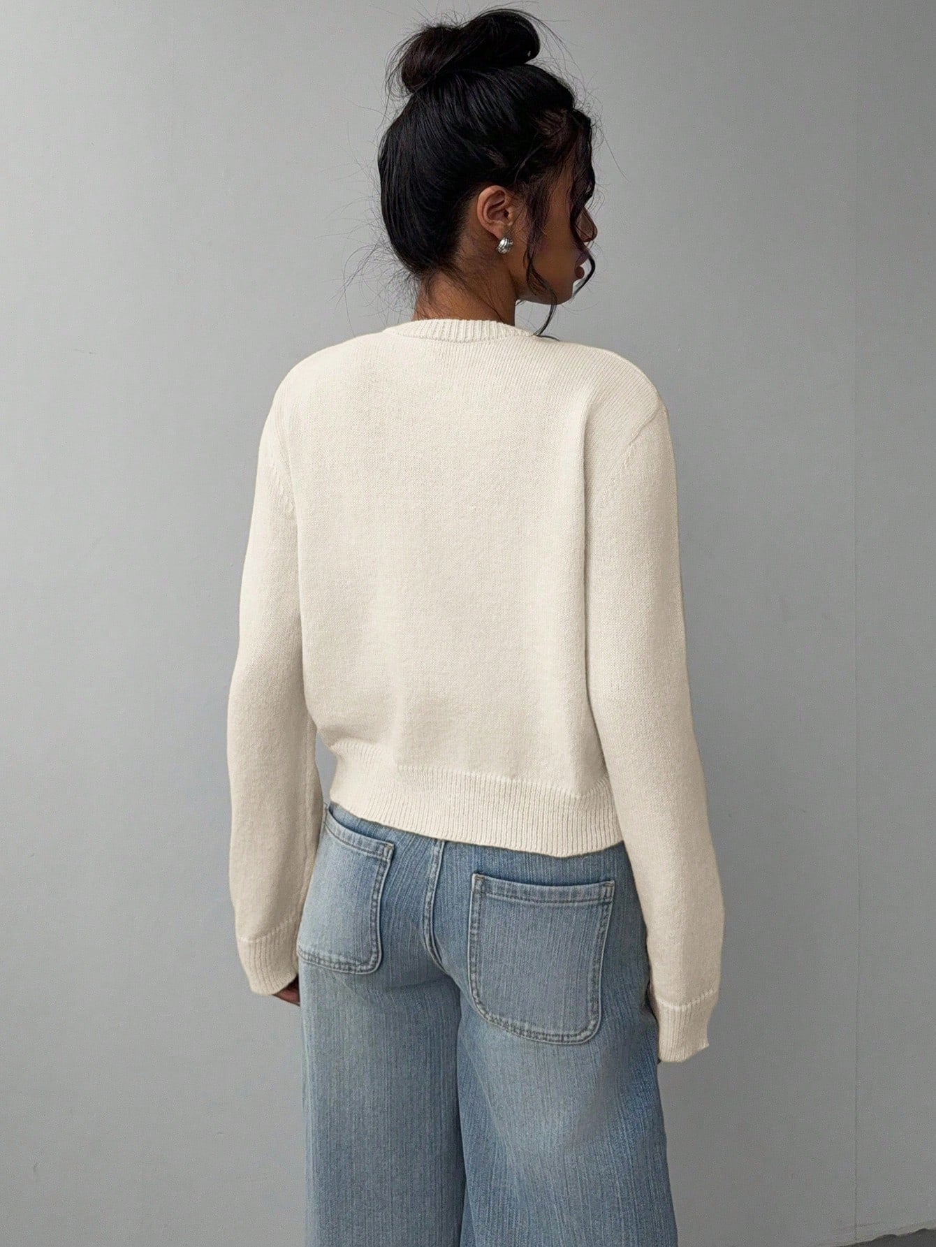 Women’s Casual Knit Sweater – Soft Long Sleeve Cropped Pullover Top