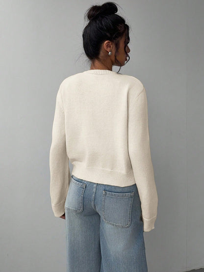 Women’s Casual Knit Sweater – Soft Long Sleeve Cropped Pullover Top