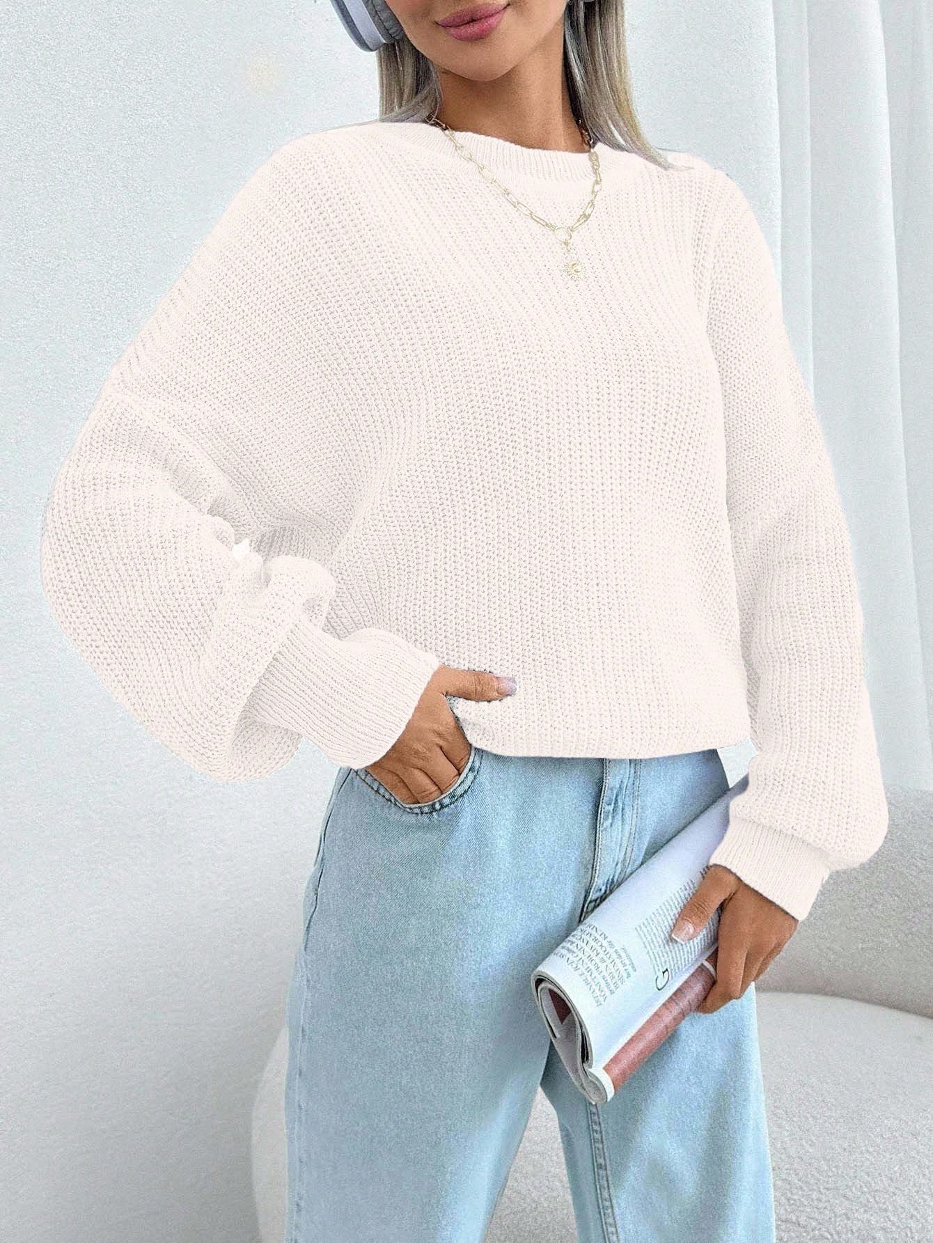 Women Chunky Knit Pullover Sweater – Oversized Drop Shoulder Knitwear