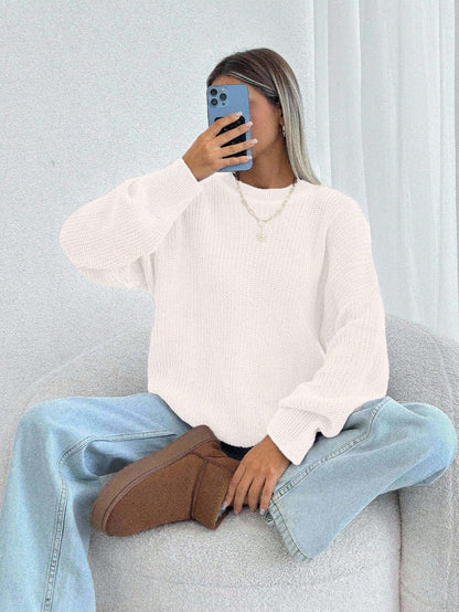 Women Chunky Knit Pullover Sweater – Oversized Drop Shoulder Knitwear