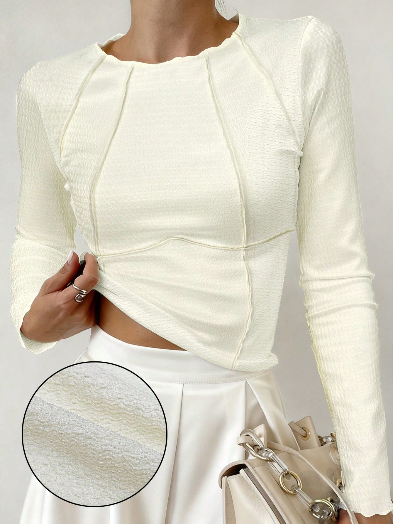 Women’s Ribbed Long Sleeve Slim Fit Top – Split Hem Round Neck Casual Blouse