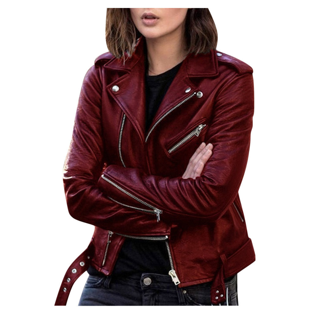 Veste Vintage Femme en Similicuir avec Fermeture Éclair