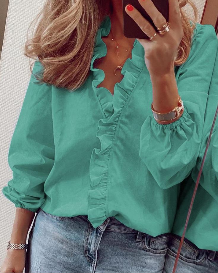 Blouse Femme Élégante à Volants – Encolure en V