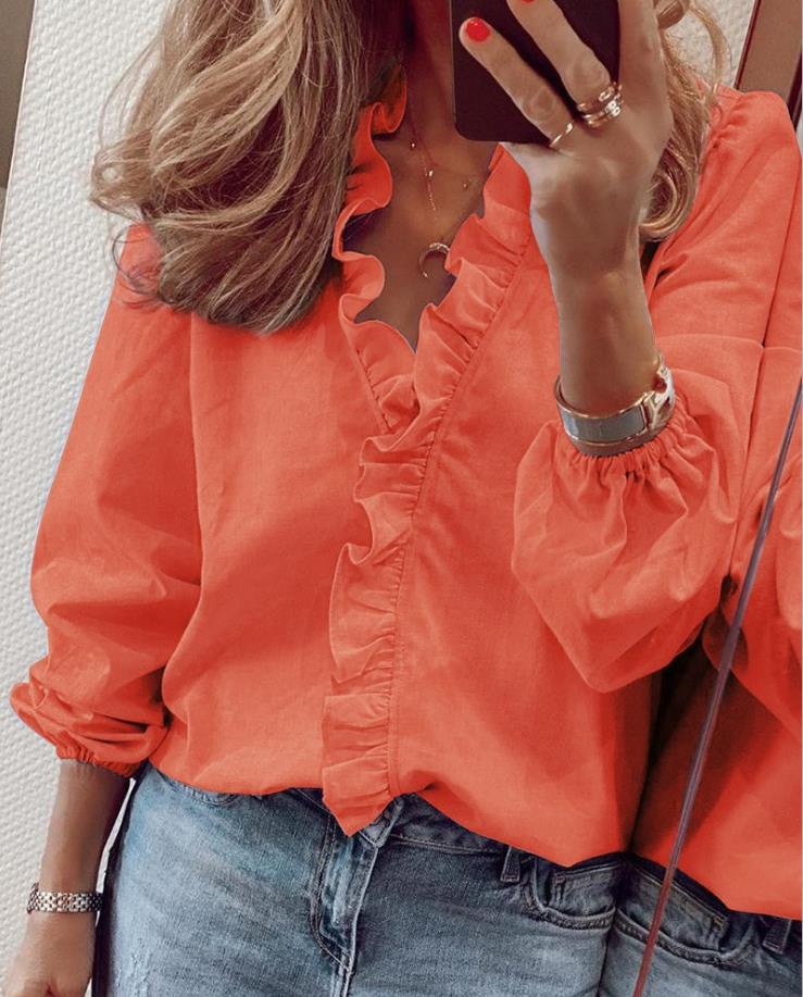 Blouse Femme Élégante à Volants – Encolure en V