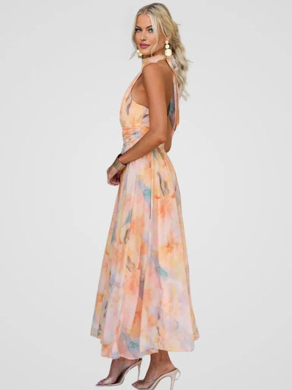 Women Elegant Summer Chiffon Halter Neck Dress