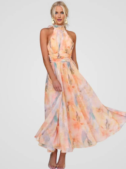 Women Elegant Summer Chiffon Halter Neck Dress